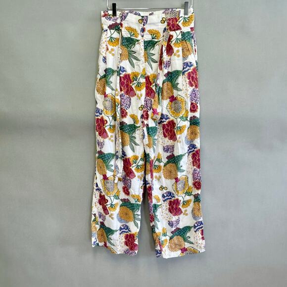 Roberta Roller Rabbit paperbag floral print ankle pants Size small  tie belt - Picture 5 of 15